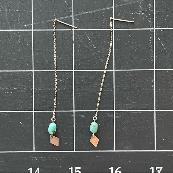 Sterling Silver and Turquoise Threader Earrings - Picture 6 of 7